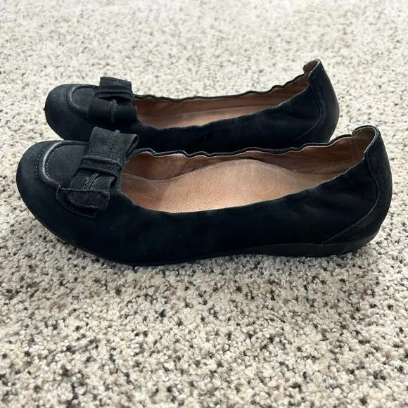 Abeo Biosystem Tatum Ballet Flats Womens 8N Black Suede Leather Bow Trim Shoes