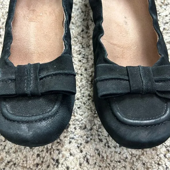 Abeo Biosystem Tatum Ballet Flats Womens 8N Black Suede Leather Bow Trim Shoes