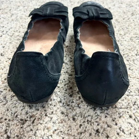 Abeo Biosystem Tatum Ballet Flats Womens 8N Black Suede Leather Bow Trim Shoes