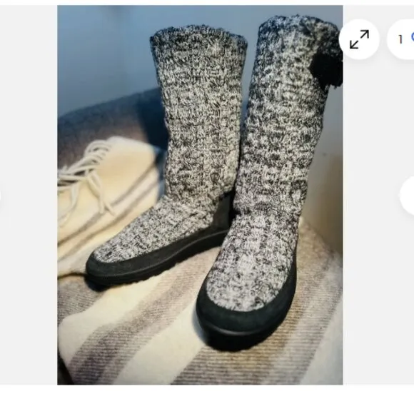 Abeo Kenora Black Suede Sweater Sheepskin Lined Boots Sz 8 New Fast Shipping