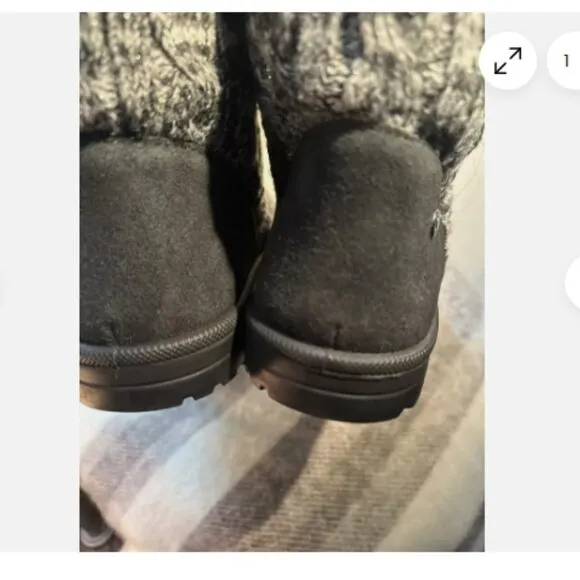 Abeo Kenora Black Suede Sweater Sheepskin Lined Boots Sz 8 New Fast Shipping