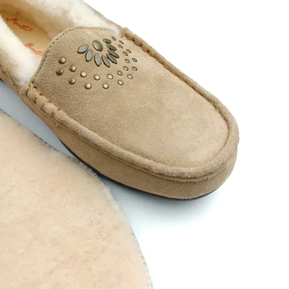 Abeo Vienna moccasins slipper suede sheepskin Footbed plush warm comfort size 10