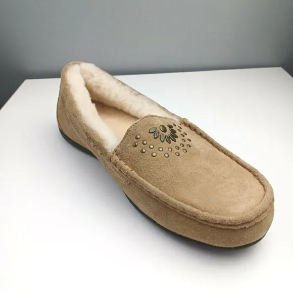 Abeo Vienna moccasins slipper suede sheepskin Footbed plush warm comfort size 10