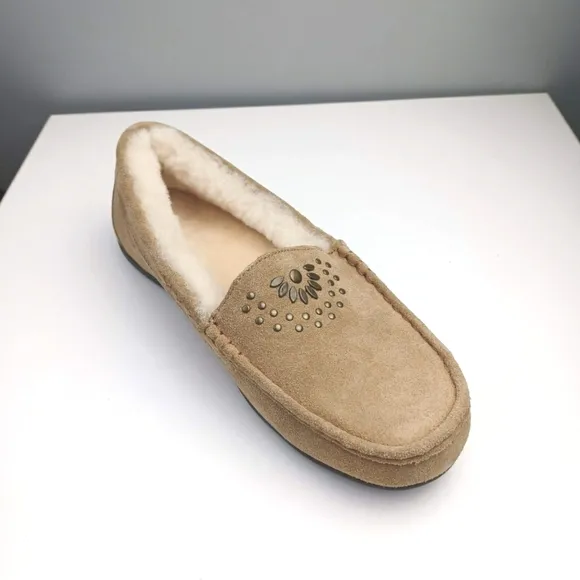 Abeo Vienna moccasins slipper suede sheepskin Footbed plush warm comfort size 10