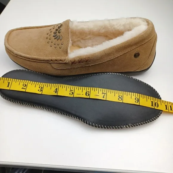Abeo Vienna moccasins slipper suede sheepskin Footbed plush warm comfort size 10