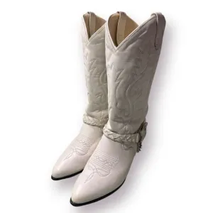 ACME White Knee High Cowboy Heeled Boots Size 6.5 M Vintage 80s Western w/ Box