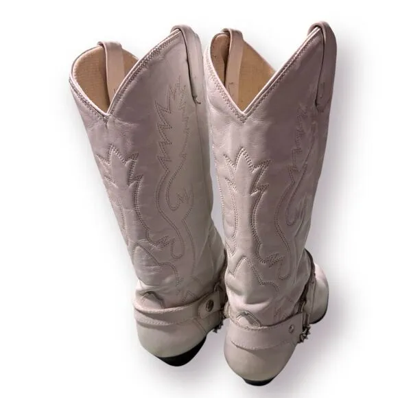 ACME White Knee High Cowboy Heeled Boots Size 6.5 M Vintage 80s Western w/ Box