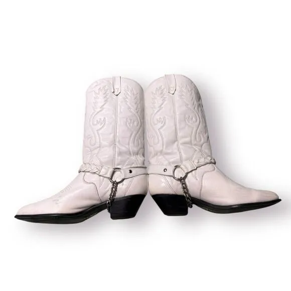 ACME White Knee High Cowboy Heeled Boots Size 6.5 M Vintage 80s Western w/ Box