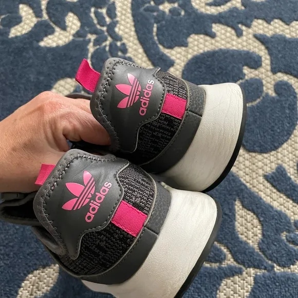 Adidas Black and Pink Athletic Shoes with Knit Upper