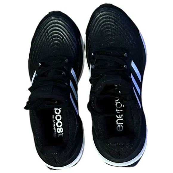 Adidas Energy Boost Black and White Athletic Shoes with Sock-Like Collar
