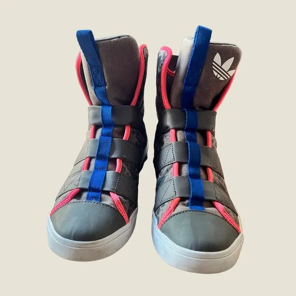Adidas Originals size 8 Jeremy Scott Gray Floral Slip-On High Top Sneakers