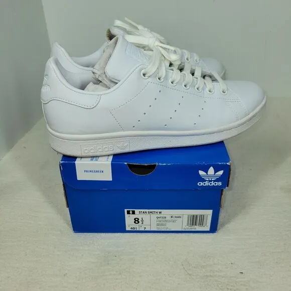 Adidas Shoes Size 8.5 Womens Stan Smith All White Leather Tennis Sneakers Q47225