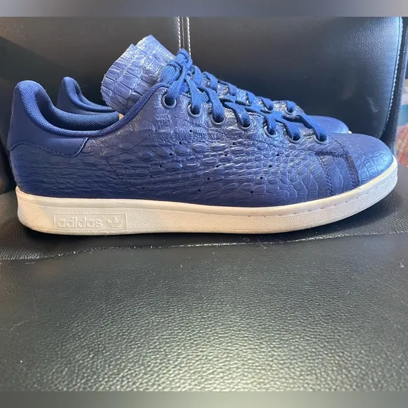 Adidas Stan Smith Vibrant Blue Crocodile Textured Low-Top Sneakers Size 10