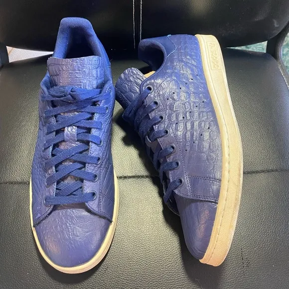 Adidas Stan Smith Vibrant Blue Crocodile Textured Low-Top Sneakers Size 10