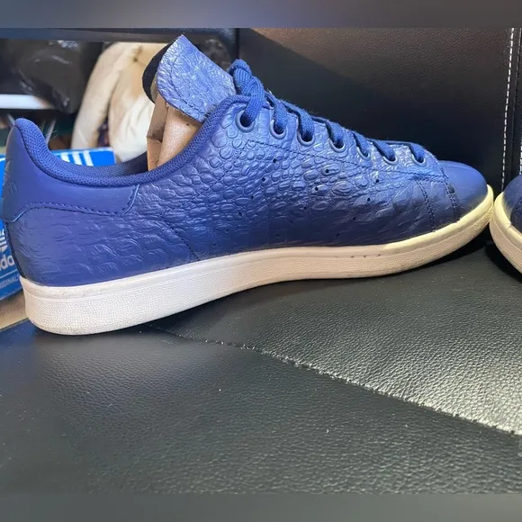 Adidas Stan Smith Vibrant Blue Crocodile Textured Low-Top Sneakers Size 10