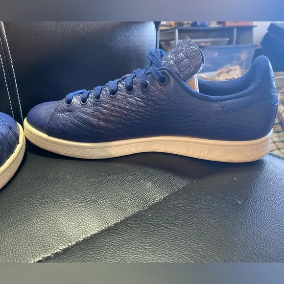 Adidas Stan Smith Vibrant Blue Crocodile Textured Low-Top Sneakers Size 10