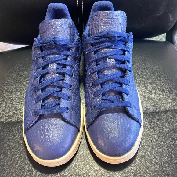 Adidas Stan Smith Vibrant Blue Crocodile Textured Low-Top Sneakers Size 10