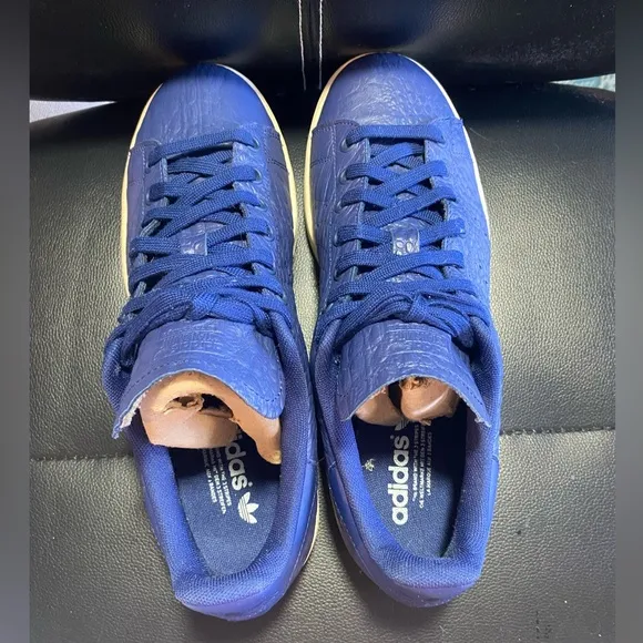 Adidas Stan Smith Vibrant Blue Crocodile Textured Low-Top Sneakers Size 10