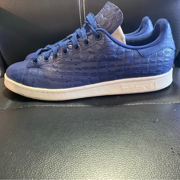 Adidas Stan Smith Vibrant Blue Crocodile Textured Low-Top Sneakers Size 10