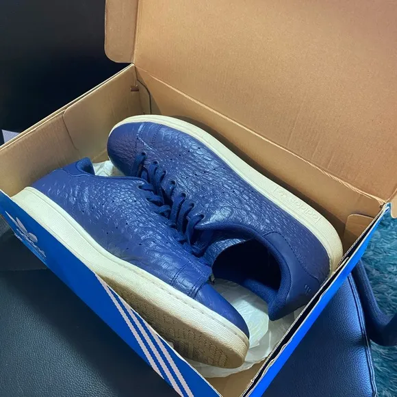 Adidas Stan Smith Vibrant Blue Crocodile Textured Low-Top Sneakers Size 10