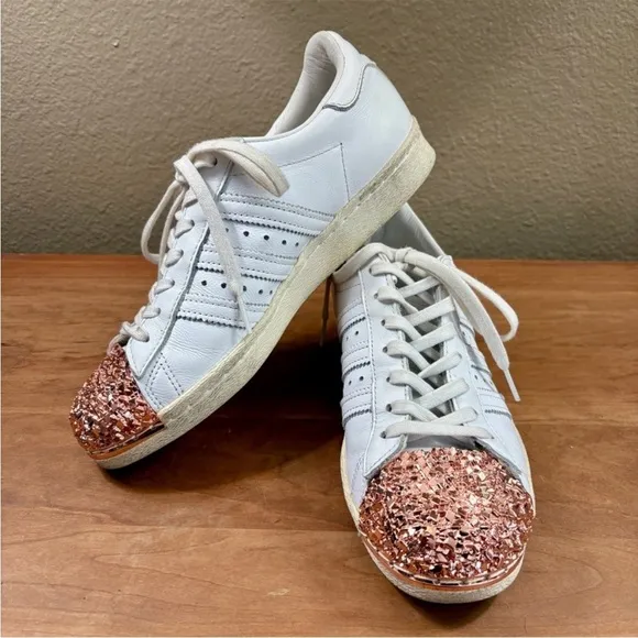 Adidas Superstar 80s 3D Metal Rose Gold Toe Trainer Sneakers, Womens size 7.5