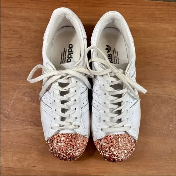 Adidas Superstar 80s 3D Metal Rose Gold Toe Trainer Sneakers, Womens size 7.5