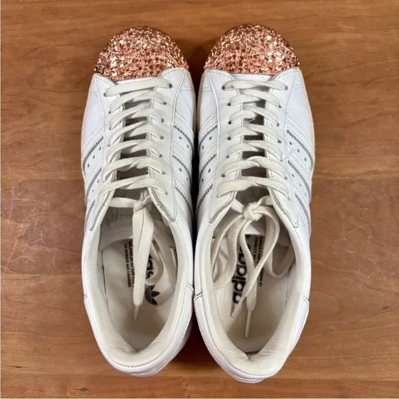 Adidas Superstar 80s 3D Metal Rose Gold Toe Trainer Sneakers, Womens size 7.5