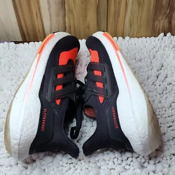 ADIDAS ULTRA BOOST 21 BLACK/ORANGE CANVAS SNEAKERS MENS SIZE 8.5 🔥👌 HEAT GUC