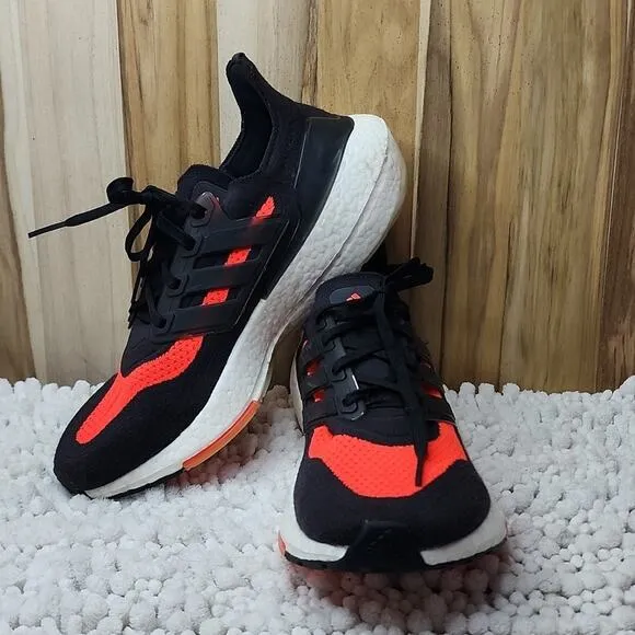 ADIDAS ULTRA BOOST 21 BLACK/ORANGE CANVAS SNEAKERS MENS SIZE 8.5 🔥👌 HEAT GUC
