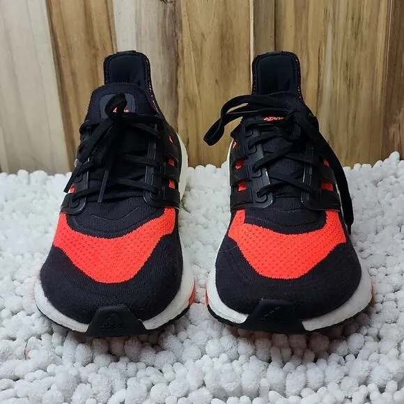 ADIDAS ULTRA BOOST 21 BLACK/ORANGE CANVAS SNEAKERS MENS SIZE 8.5 🔥👌 HEAT GUC