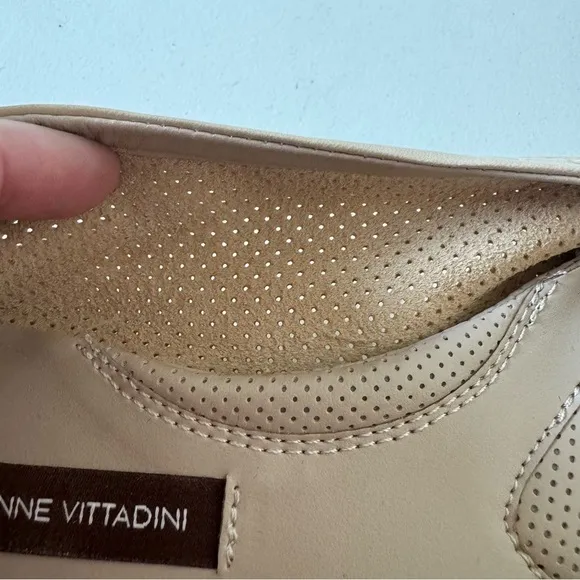 Adrienne Vittadini Nude Cream Perforated Leather Floral Appliqué Ballet Flats