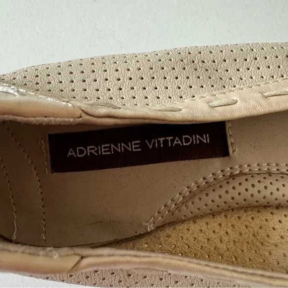 Adrienne Vittadini Nude Cream Perforated Leather Floral Appliqué Ballet Flats