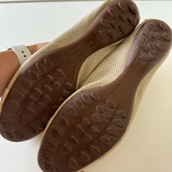 Adrienne Vittadini Nude Cream Perforated Leather Floral Appliqué Ballet Flats