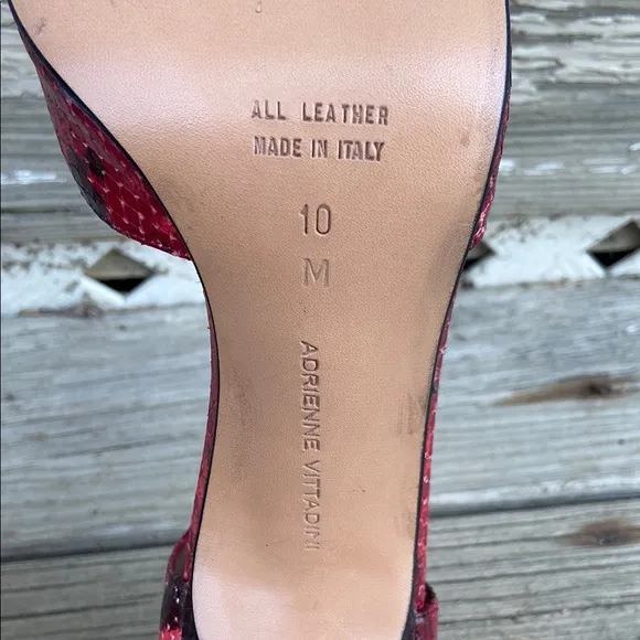Adrienne Vittadini Red &amp; Black Leather T-Bar Heels Made in Italy Women's Size 10