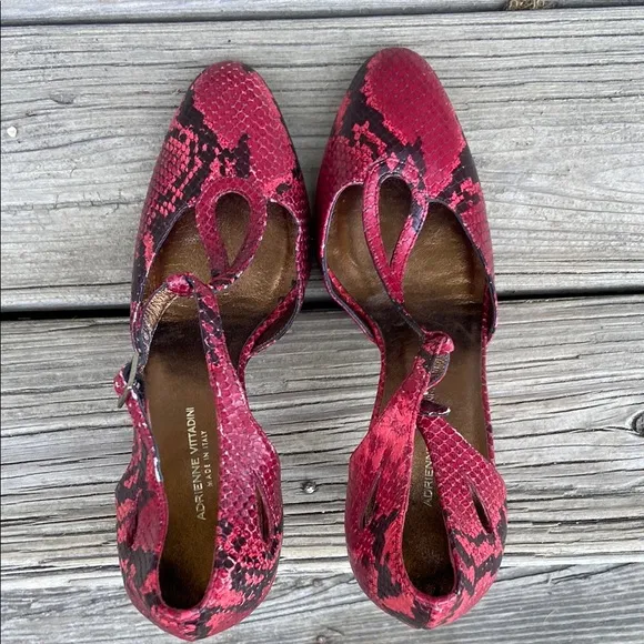 Adrienne Vittadini Red &amp; Black Leather T-Bar Heels Made in Italy Women's Size 10