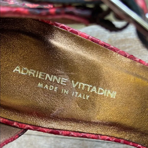 Adrienne Vittadini Red &amp; Black Leather T-Bar Heels Made in Italy Women's Size 10