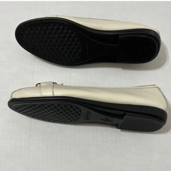 Aerosoles NWB Sz 8W Off White Bristol Leather Oversized Chain Link Flat Shoes