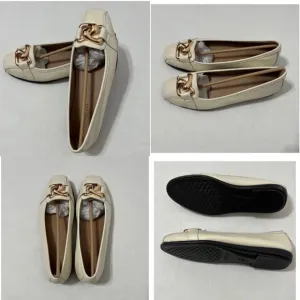 Aerosoles NWB Sz 8W Off White Bristol Leather Oversized Chain Link Flat Shoes