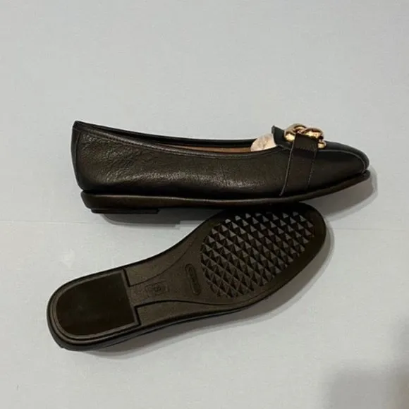 Aerosoles NWT Sz 8W NAVY Bristol Leather Oversized Chain Link Flat Shoes