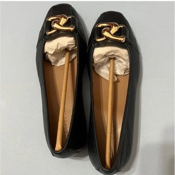 Aerosoles NWT Sz 8W NAVY Bristol Leather Oversized Chain Link Flat Shoes