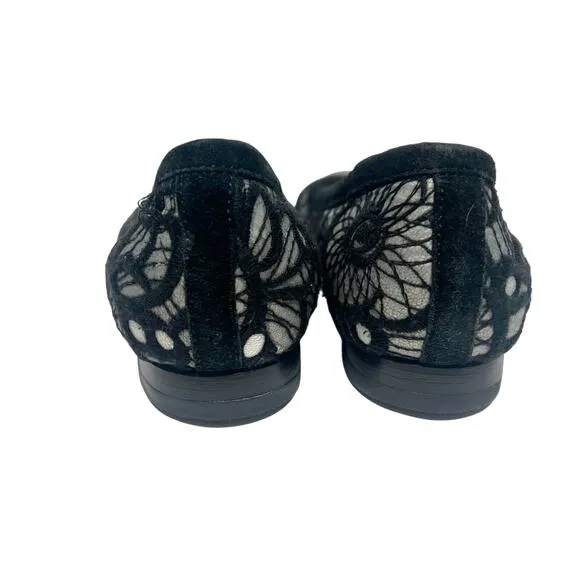 AGL ATTILIO GIUSTI LEOMBRUNI Ballet Flats Patent Leather Black Lace Size EU 36.5