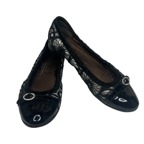 AGL ATTILIO GIUSTI LEOMBRUNI Ballet Flats Patent Leather Black Lace Size EU 36.5