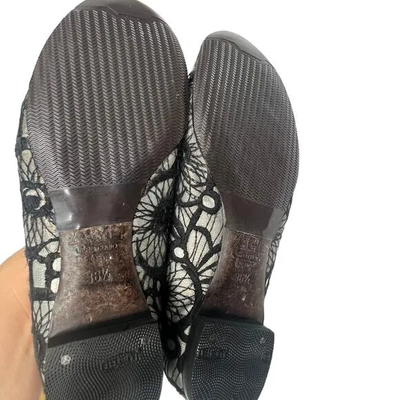 AGL ATTILIO GIUSTI LEOMBRUNI Ballet Flats Patent Leather Black Lace Size EU 36.5