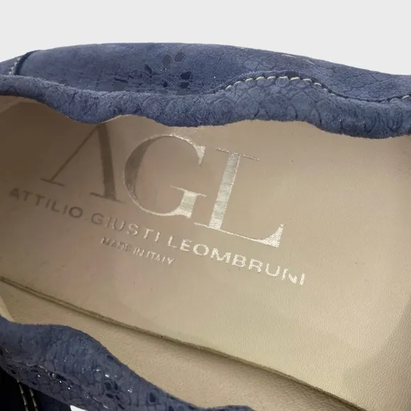AGL Attilio Giusti Leombruni Blue Leather Driving Moccasins Size 38