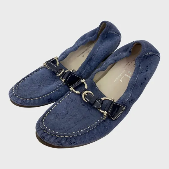 AGL Attilio Giusti Leombruni Blue Leather Driving Moccasins Size 38