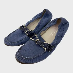 AGL Attilio Giusti Leombruni Blue Leather Driving Moccasins Size 38