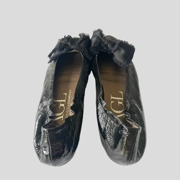 AGL ATTILIO GIUSTI LEOMBRUNI SATIN BOW PATENT LEATHER BALLET FLATS 38