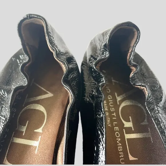 AGL ATTILIO GIUSTI LEOMBRUNI SATIN BOW PATENT LEATHER BALLET FLATS 38