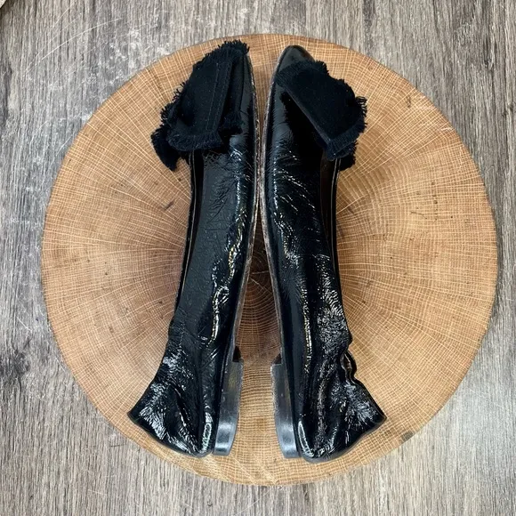 *agl | Black Patent Leather Ballet Flats with Raw Edge Bow Size 37/7