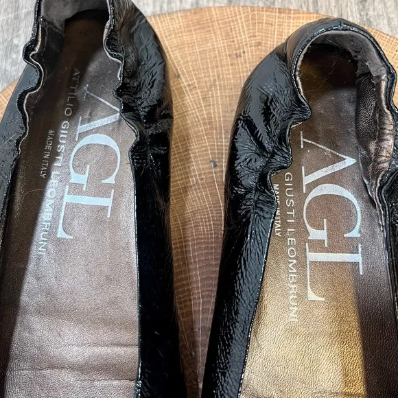 *agl | Black Patent Leather Ballet Flats with Raw Edge Bow Size 37/7